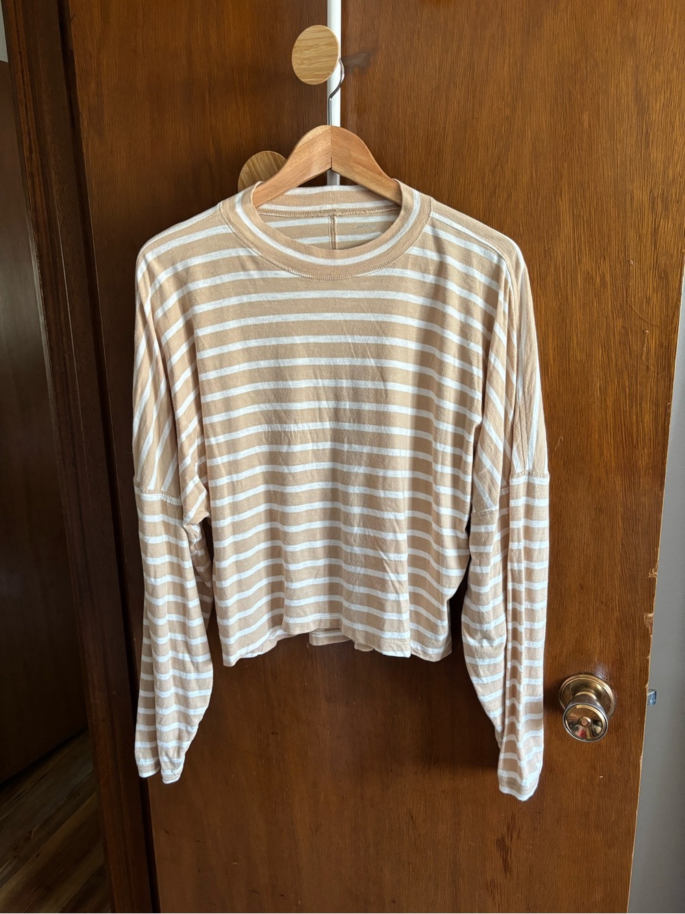 aerie Beige & White Striped Long-Sleeve Tee